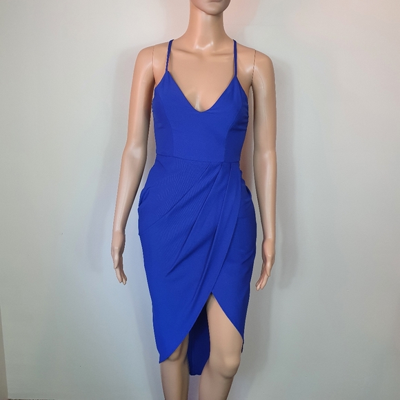 Peppermayo wrap dress gown mid draped Sze 6 cobalt blue strappy wedding cocktail - Picture 6 of 9
